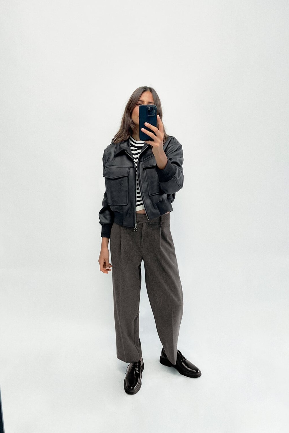 

Бомбер с кожаным эффектом ZARA, коричневый