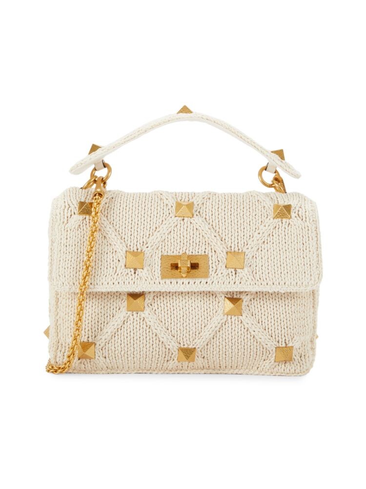 

Большая плетеная сумка через плечо Rockstud Valentino Garavani, цвет Ecru