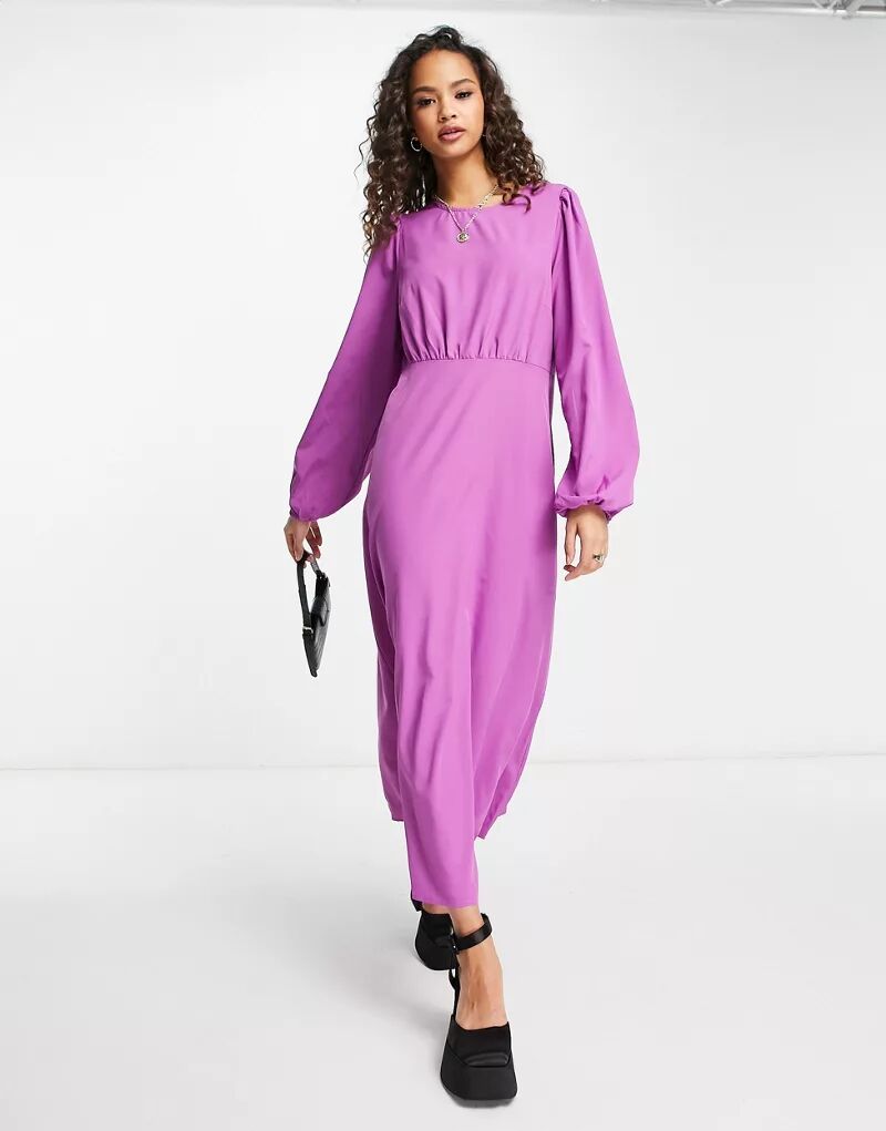 цена Pieces – Эксклюзивное платье миди фиолетового цвета с объемными рукавами