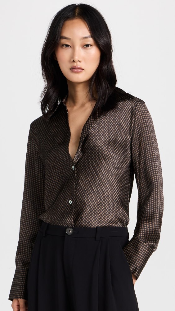 

Блуза Vince Brushed Houndstooth Bias, черный