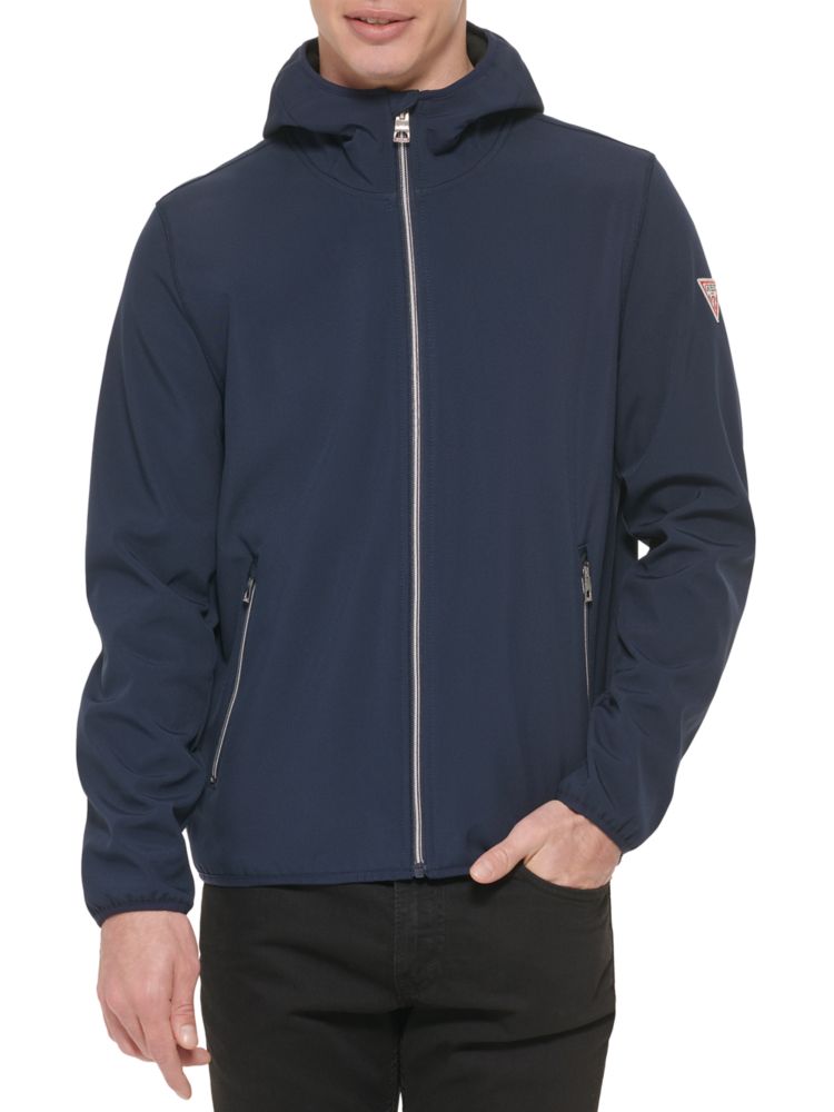 Однотонная куртка на молнии с капюшоном Guess, темно-синий однотонная куртка с капюшоном на полной молнии b