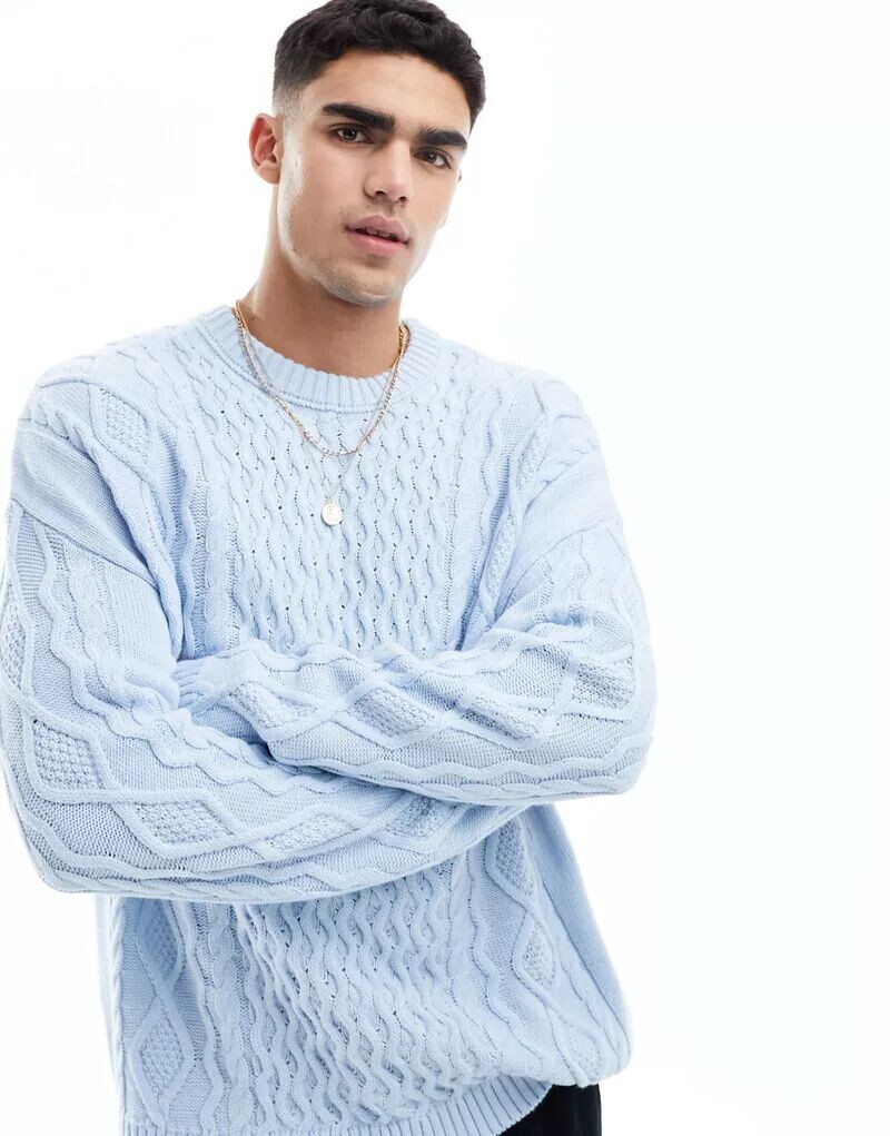 

Синий объемный вязаный свитер ASOS