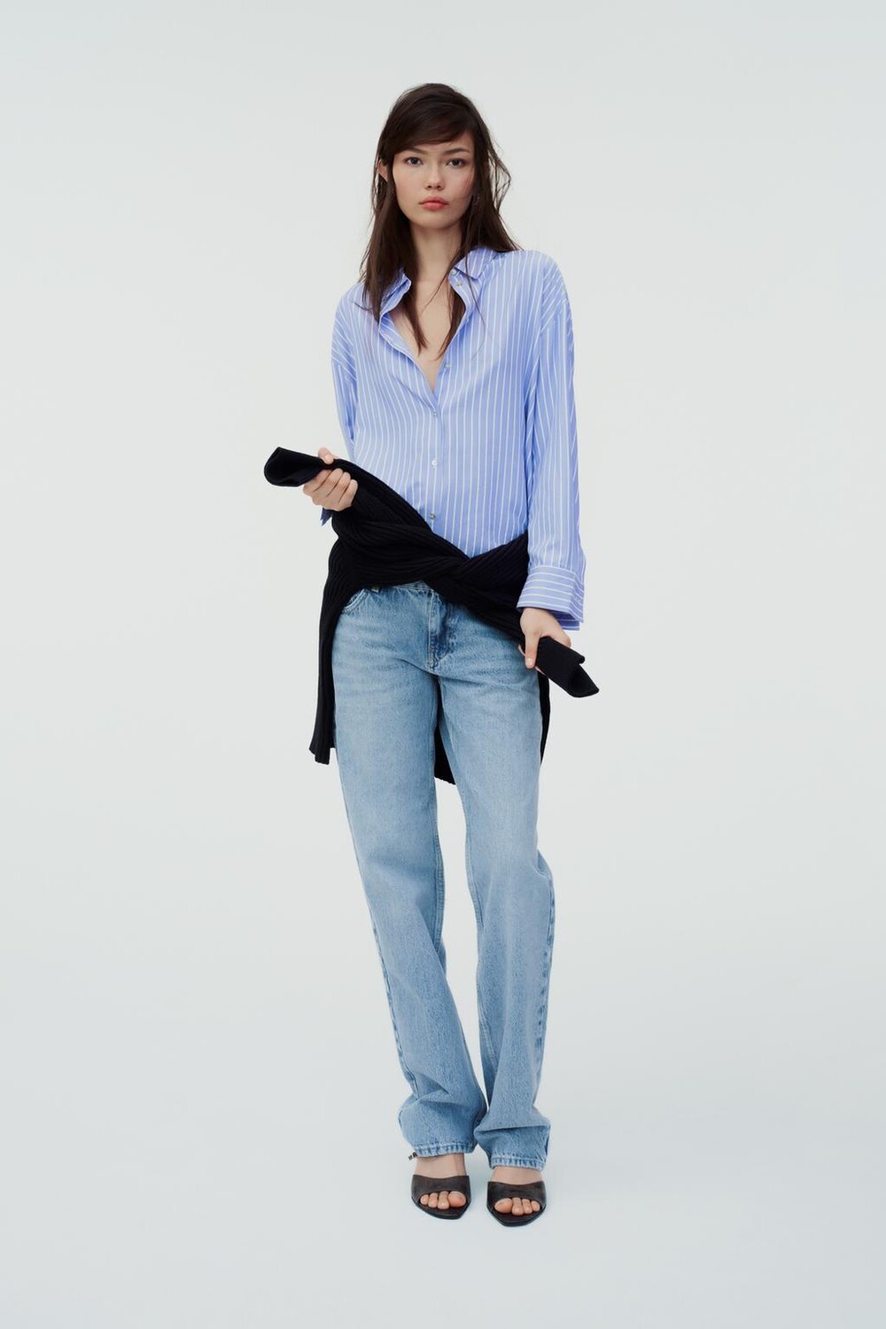 

Рубашка оверсайз в полоску ZARA, синий/белый