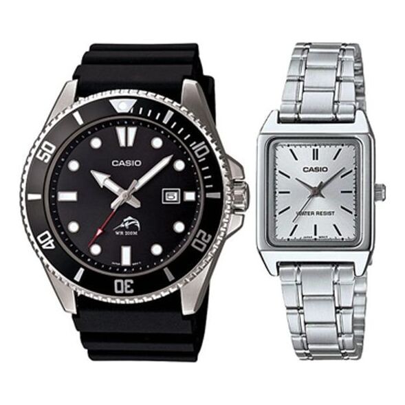 

Часы CASIO Couple Waterproof Sports Stainless Steel Strap Black/Silver Analog, черный