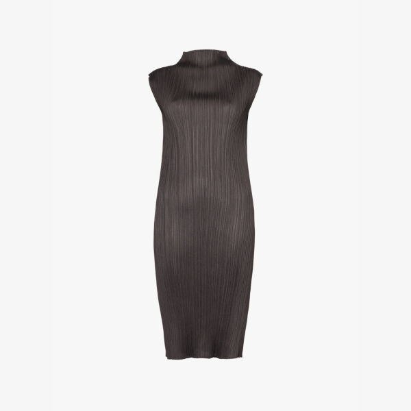 

Трикотажное платье миди без рукавов с высоким воротом Pleats Please Issey Miyake, черный