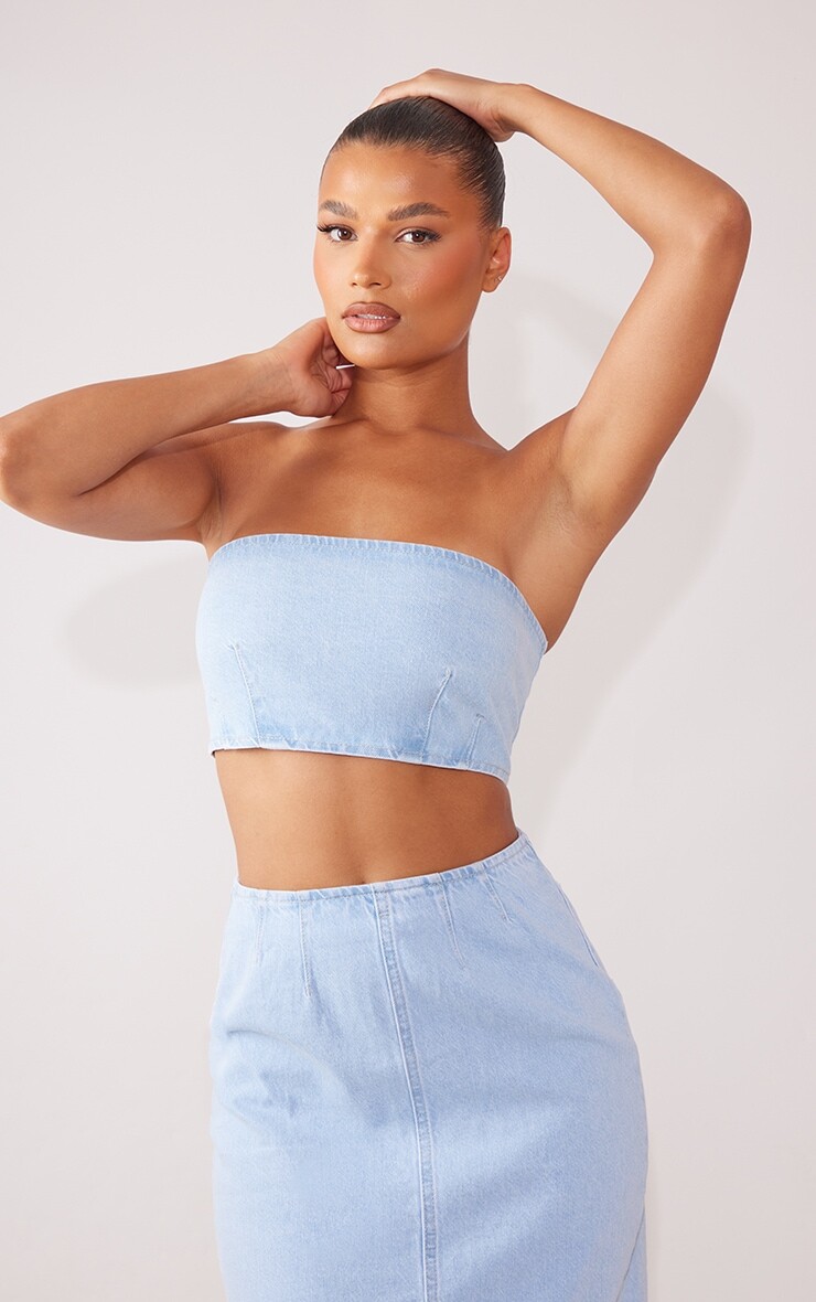 

PrettyLittleThing Голубой джинсовый топ-бандо