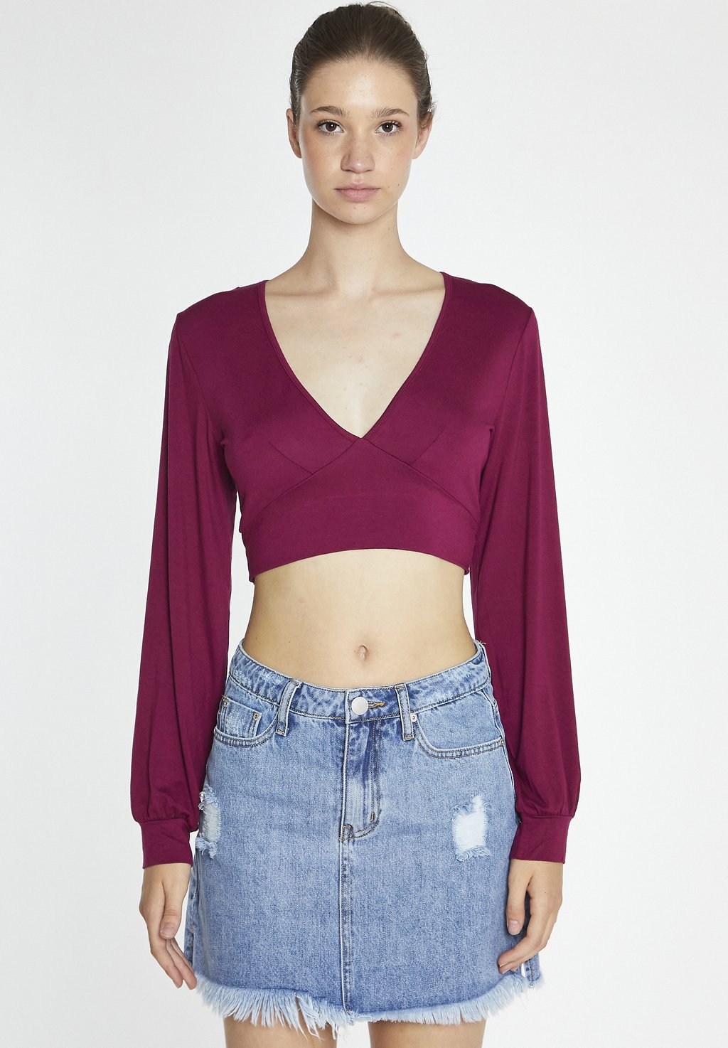 

Блузка Crop Plunge Tie Waist Crop Glamorous, цвет burgundy