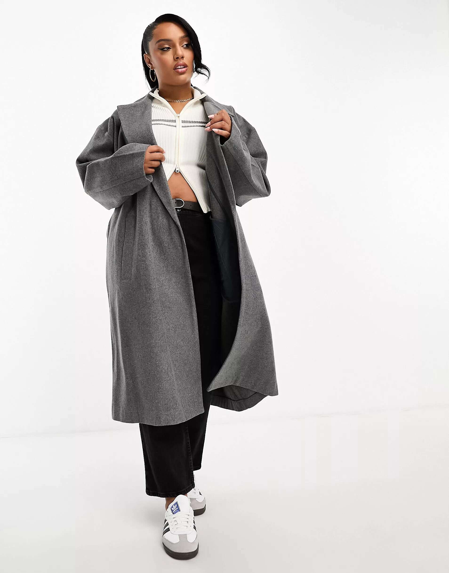 Бледно-серое пальто средней длины без подкладки ASOS DESIGN Curve