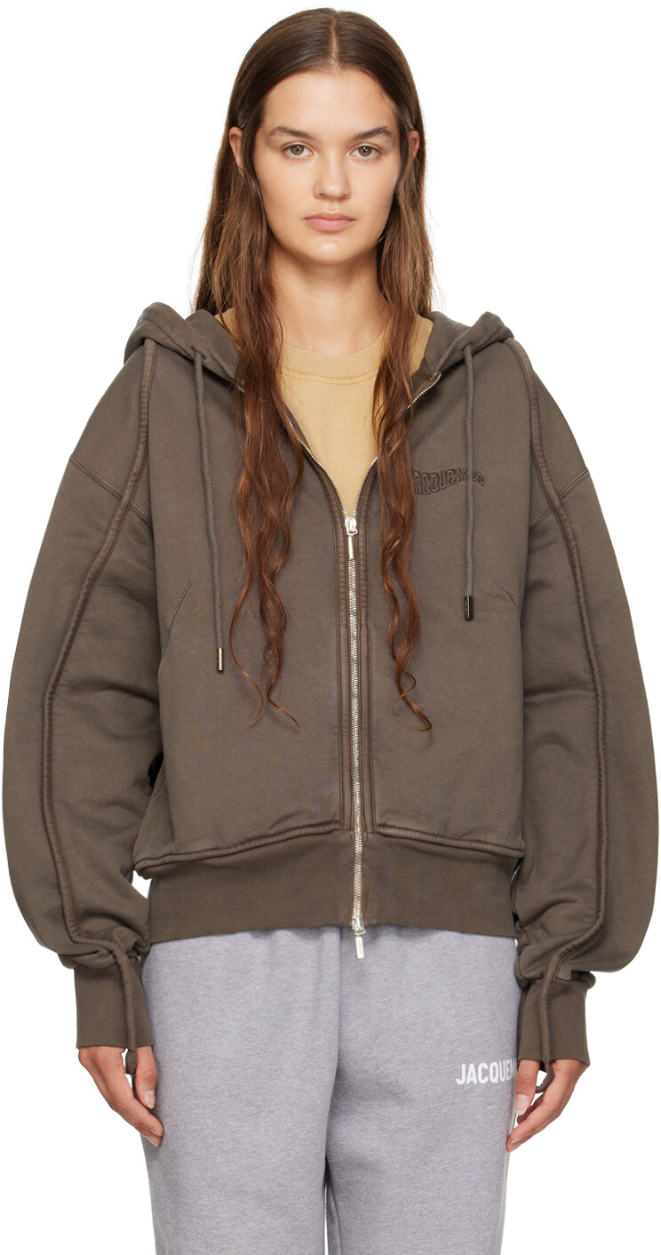 

Коричневый худи на молнии с капюшоном Le Chouchou Le Sweater Camargue Jacquemus