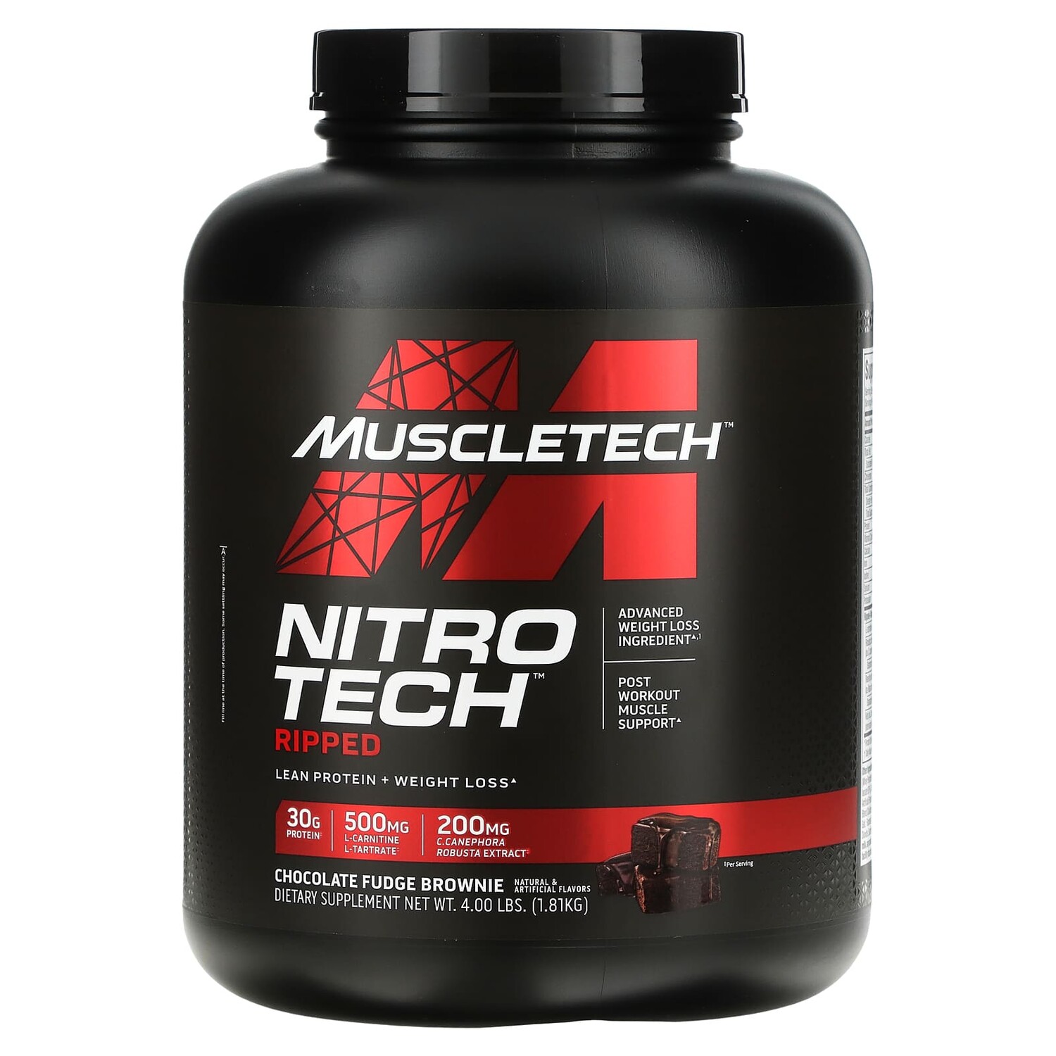 

Nitro Tech Ripped, чистый протеин + состав для похудения, со вкусом брауни с шоколадной помадкой, 1,81 кг (4 фунта), MuscleTech
