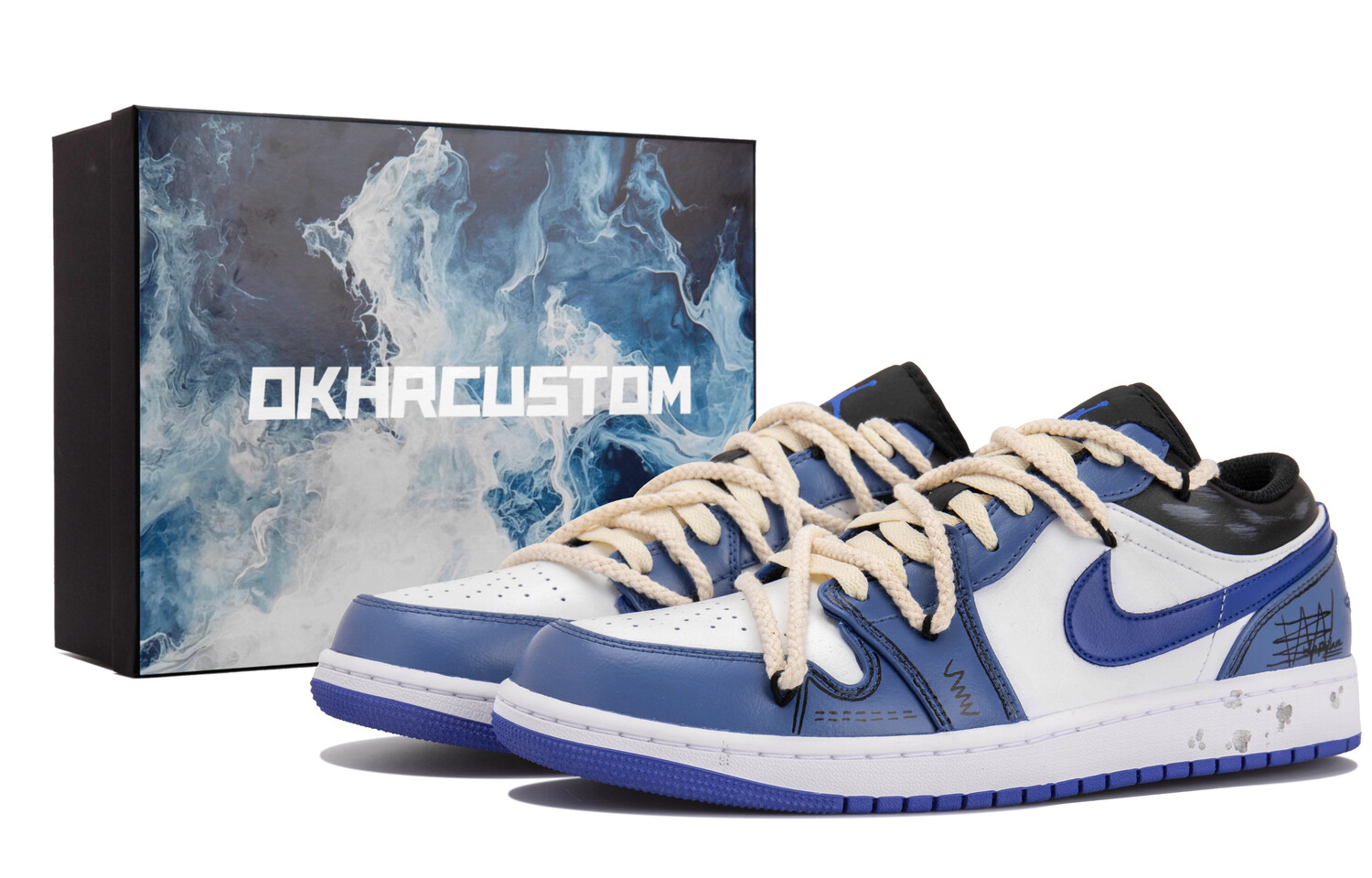 

Кроссовки Air Jordan 1 Vintage Basketball Shoes Men Low-top White/blue/black, белый/черный