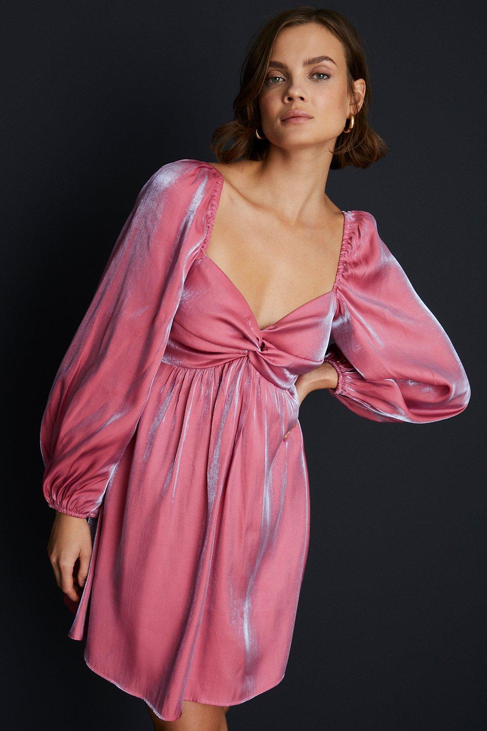 Платье плиссированной юбки с блестками спереди Oasis, розовый платье с имитацией футболки и юбки серый розовый