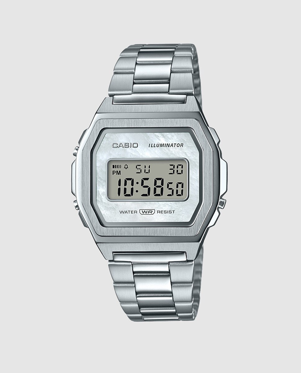 Женские часы Casio A1000D-7EF Винтаж сталь Casio, серебро часы наручные женские кварцевые с магнитным циферблатом люксовые модные с изображением звёздного неба с прямоугольным циферблатом