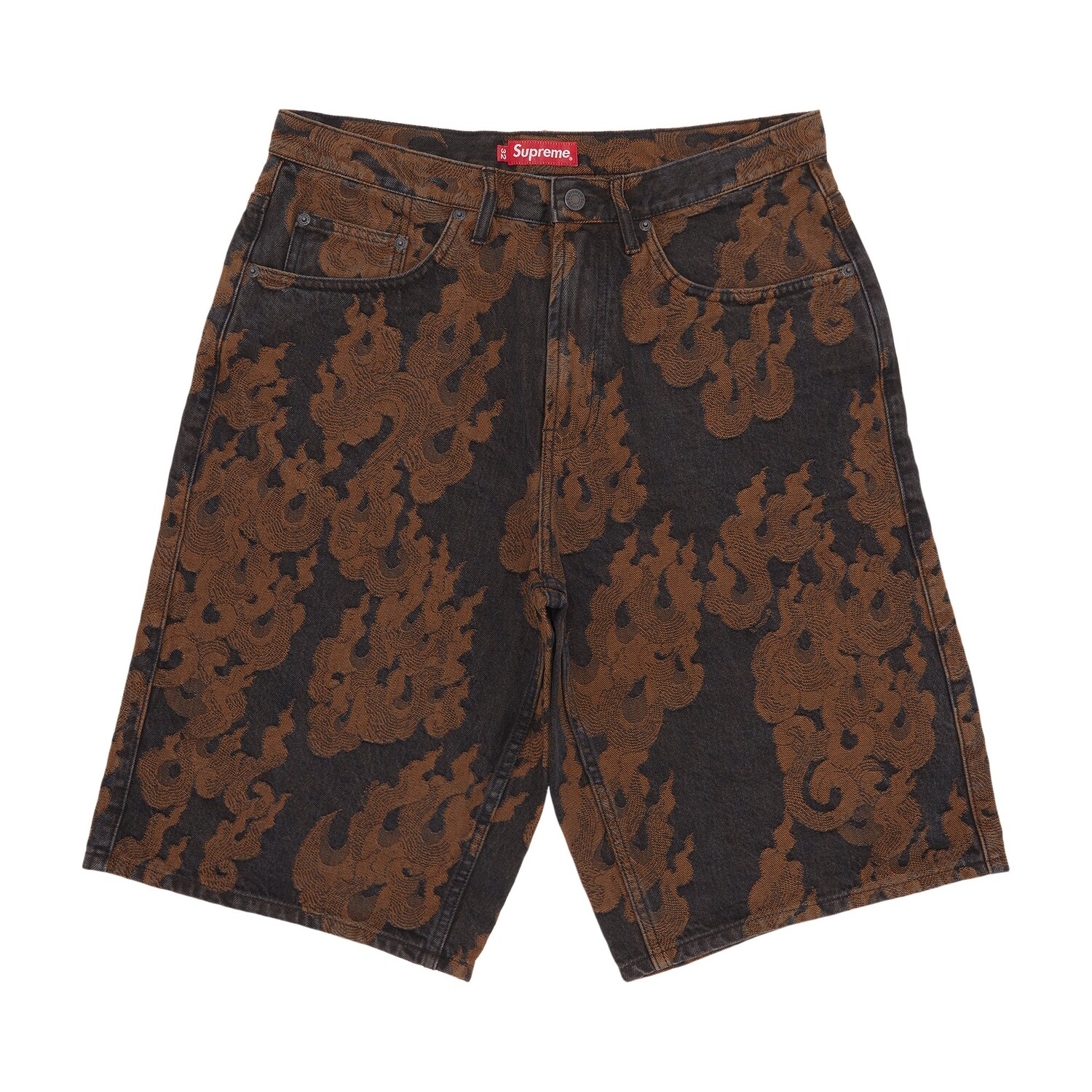 

Жаккардовые мешковатые джинсовые шорты Supreme Flames, Washed Black