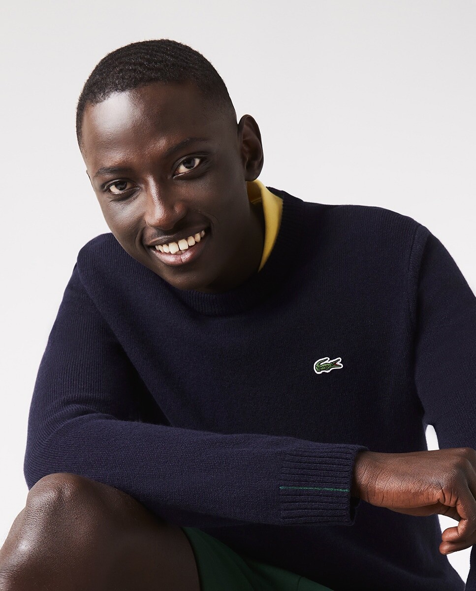 

Мужской шерстяной свитер с круглым вырезом Lacoste, темно-синий