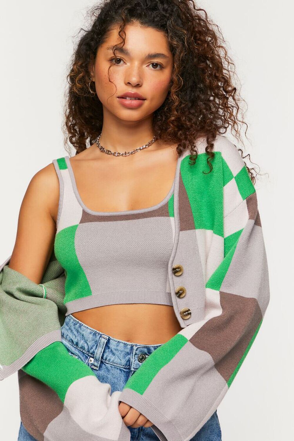 

Укороченная майка с цветными блоками Forever 21, зеленый