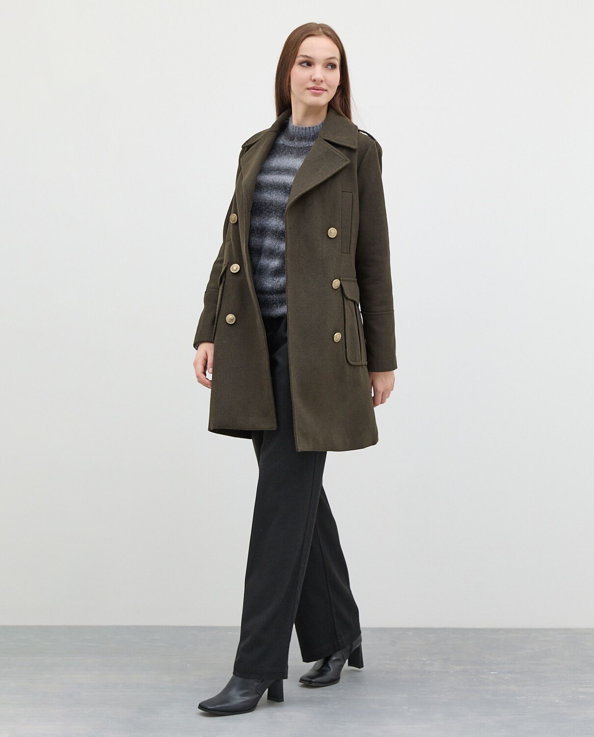 

Двубортное женское пальто из смесовой шерсти. NICE&CHIC, зеленый