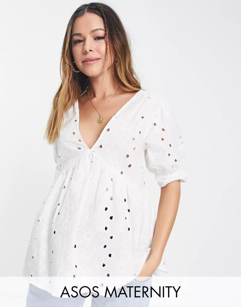

Белый топ с баской и пышными рукавами ASOS Maternity