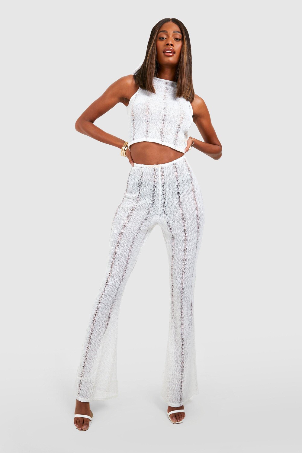 

Брюки раскрешенные брюки Boohoo, белый
