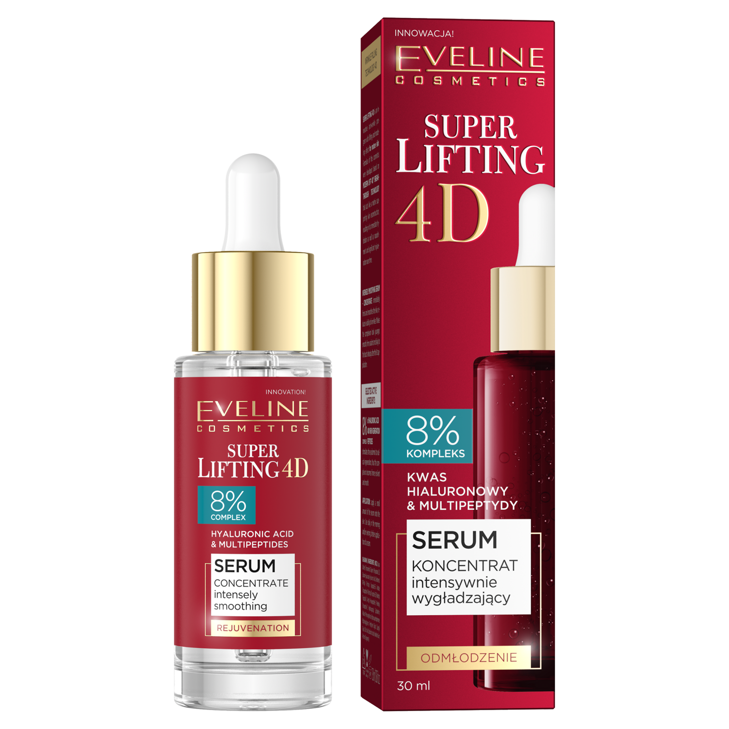 цена Сыворотка интенсивно разглаживающий концентрат для лица Eveline Cosmetics Super Lifting 4D, 30 мл