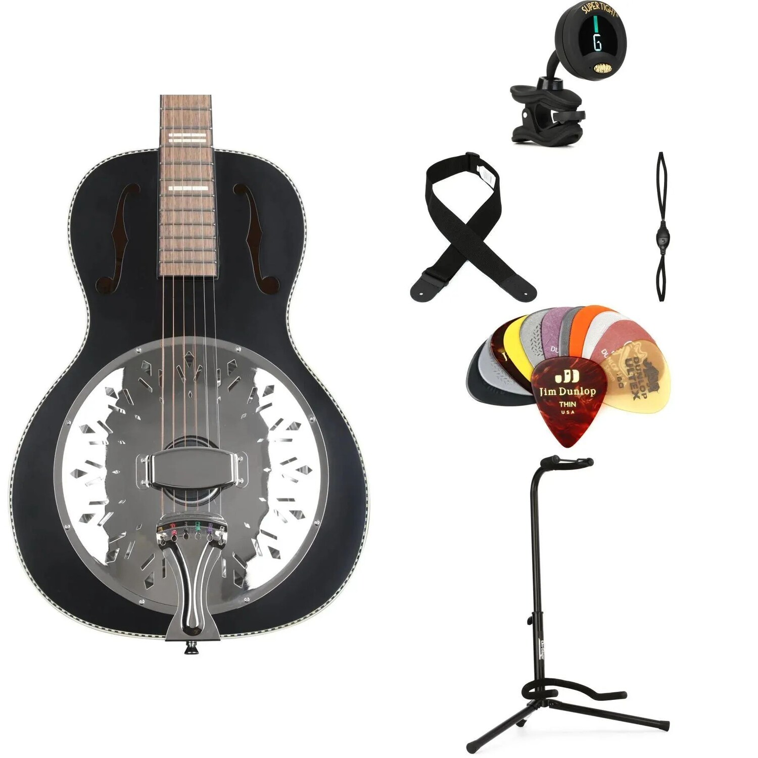 

Новый комплект Recording King Dirty 30s Single 0 Resonator Acoustic Guitar Essentials Bundle — черный матовый