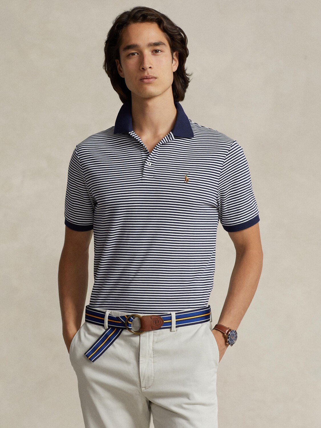 

Полосатая рубашка поло с короткими рукавами Ralph Lauren, изысканный темно-синий/белый