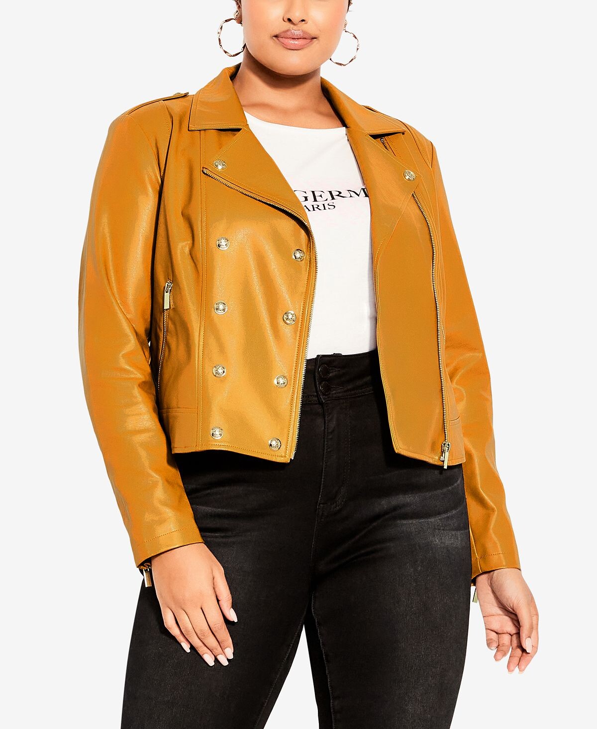 

Модная кожаная куртка Megan с длинными рукавами больших размеров City Chic