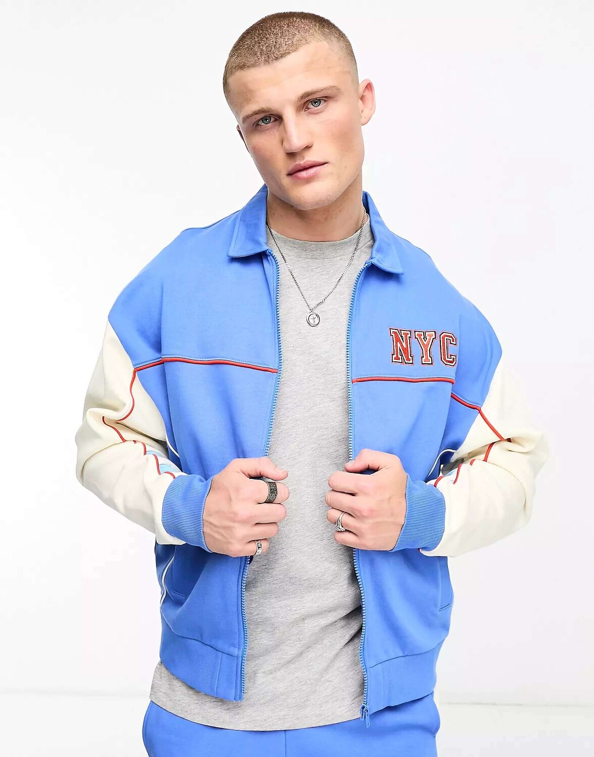 

Синий бомбер из джерси в стиле оверсайз ASOS