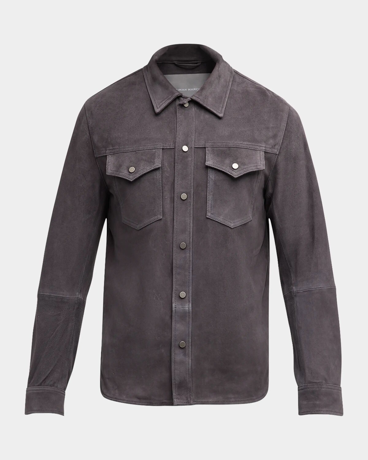 

Мужская куртка-рубашка из козьей замши Trucker Neiman Marcus, цвет Gunmetal Gray