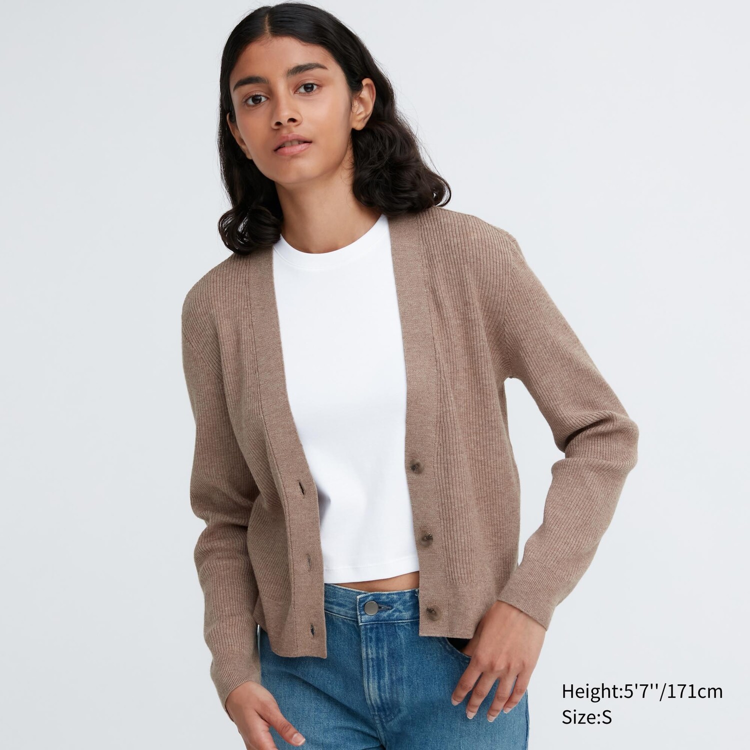 

Моющийся вязаный кардиган в рубчик Uniqlo, хаки