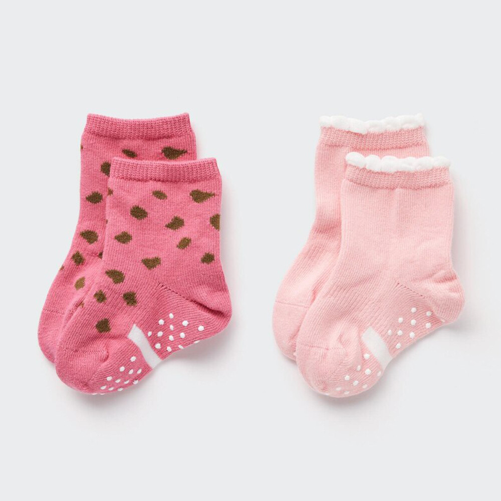 

Носки Uniqlo Infant Boys and Girls противоскользящих с принтом 2 пары, розовый