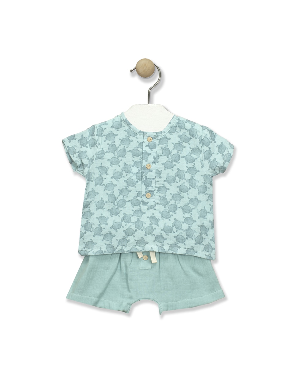 Комплект для мальчика с футболкой с короткими рукавами и черепаховым принтом BABIDÚ, светло-синий