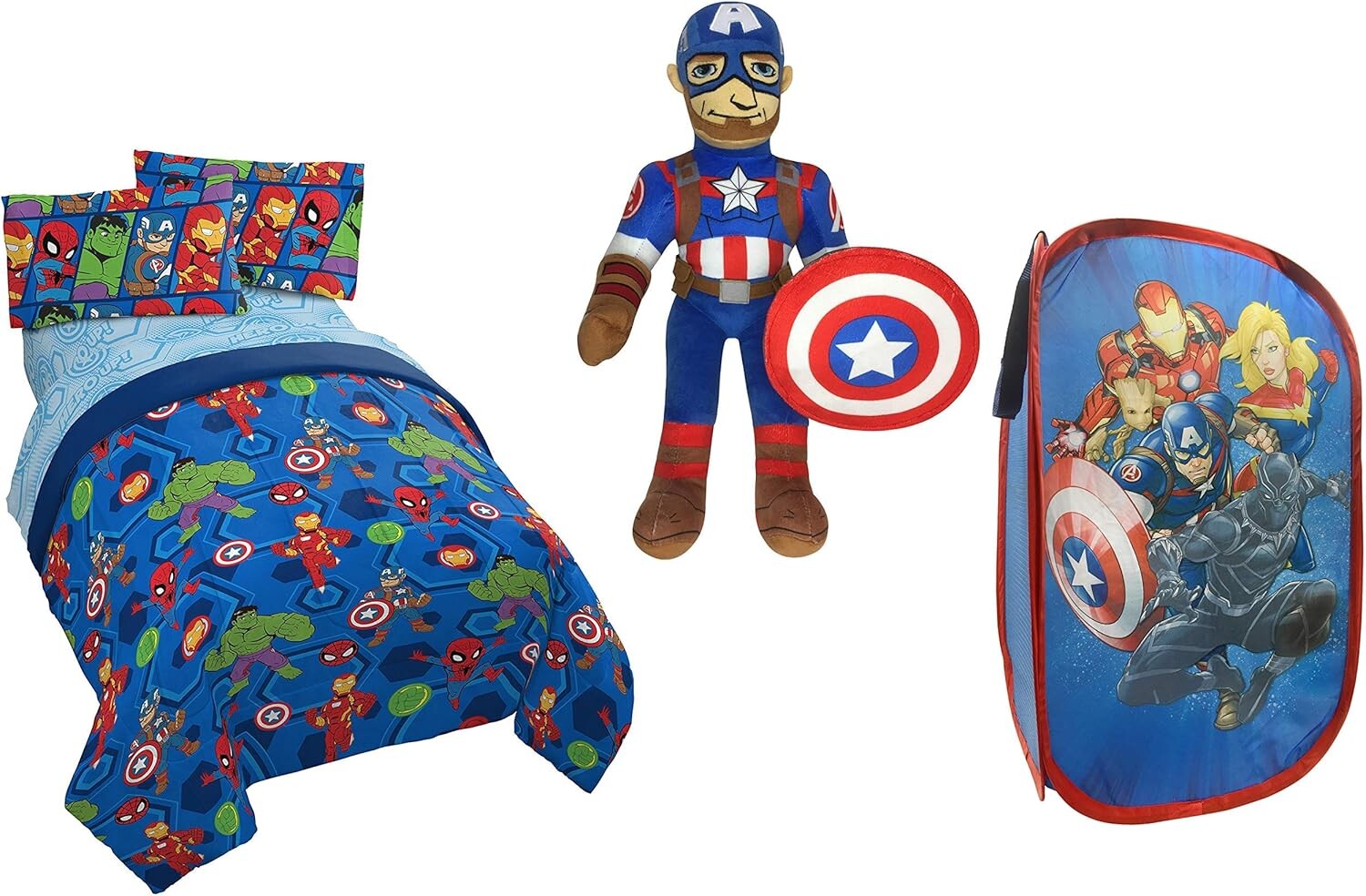 

Комплект постельного белья для малышей Jay Franco Marvel «Super Hero Adventures Hero Together», состоящий из 6 предметов, включает комплект постельного белья, выдвижную корзину и подушку Buddy