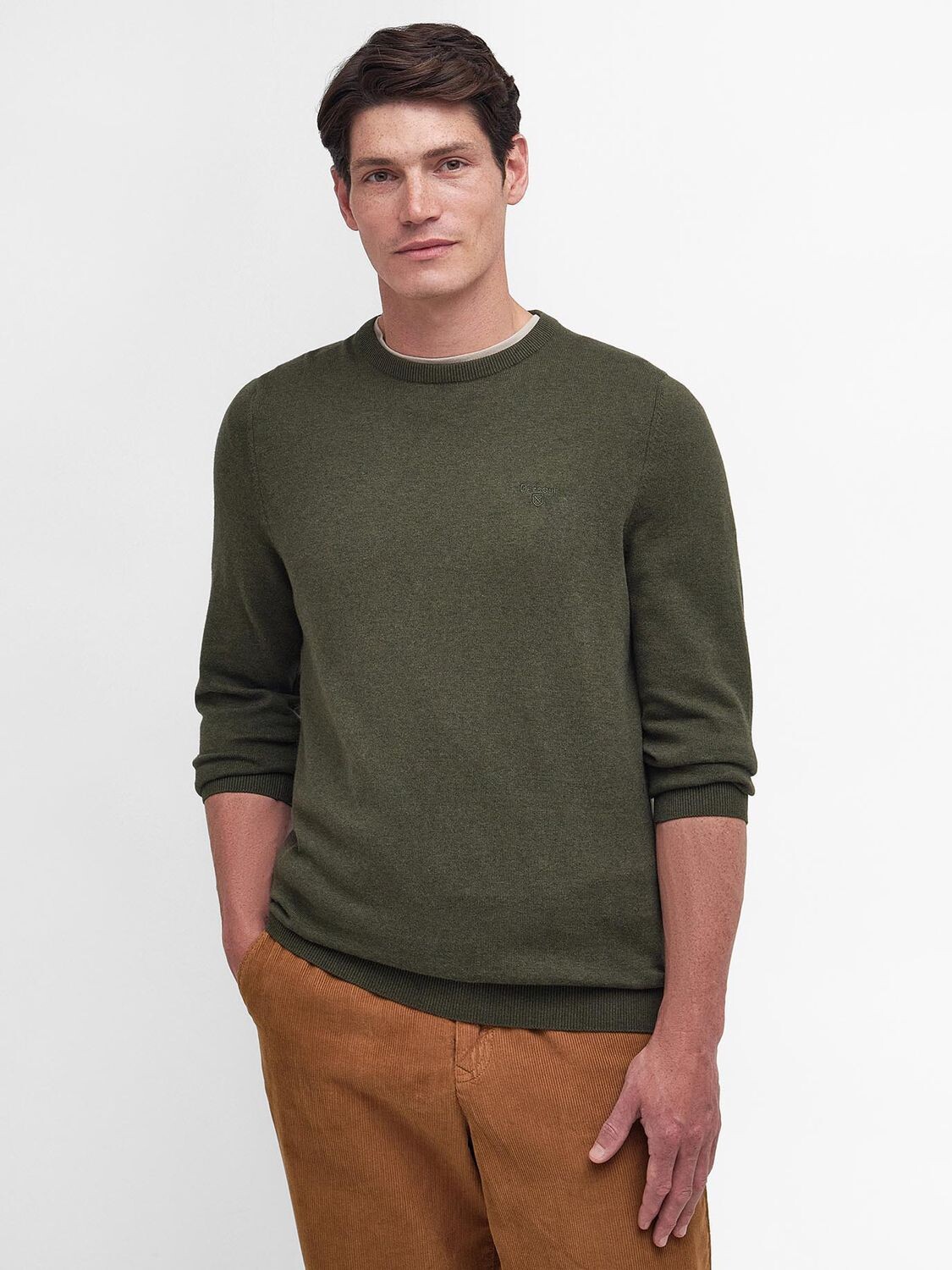 

Хлопковый джемпер с круглым вырезом Pima Barbour, дасти оливковое, Зеленый