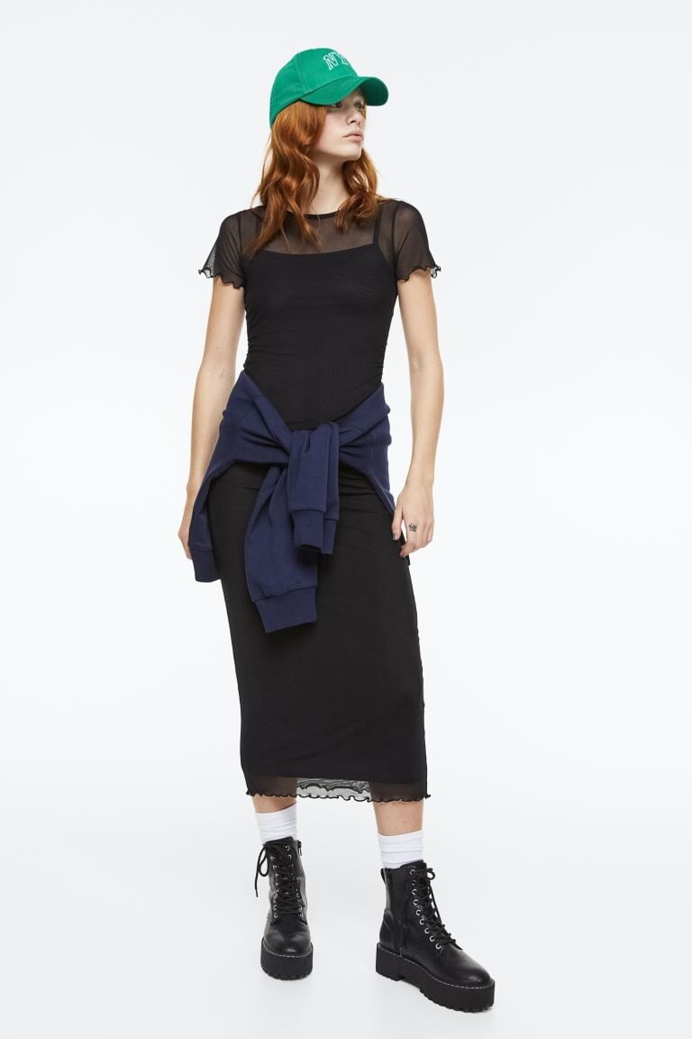 

Облегающее платье из сетчатой ​​ткани со сборками H&M