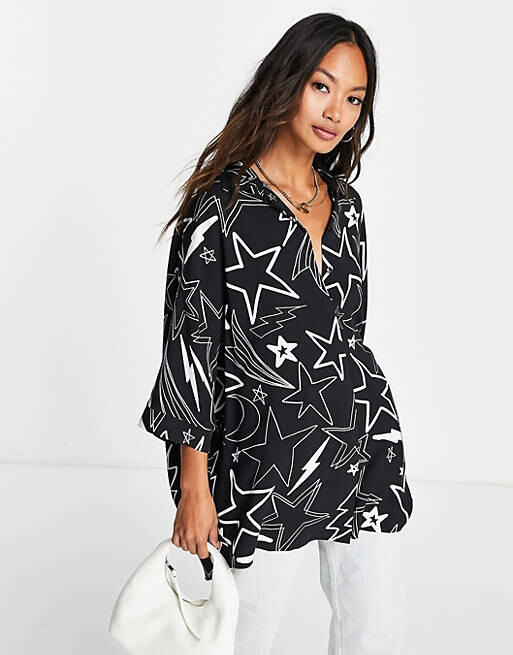 

Объемная рубашка с длинными рукавами и звездным принтом ASOS DESIGN