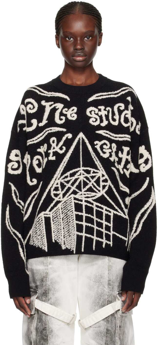 

Черный жаккардовый свитер Acne Studios, цвет Black/Ecru