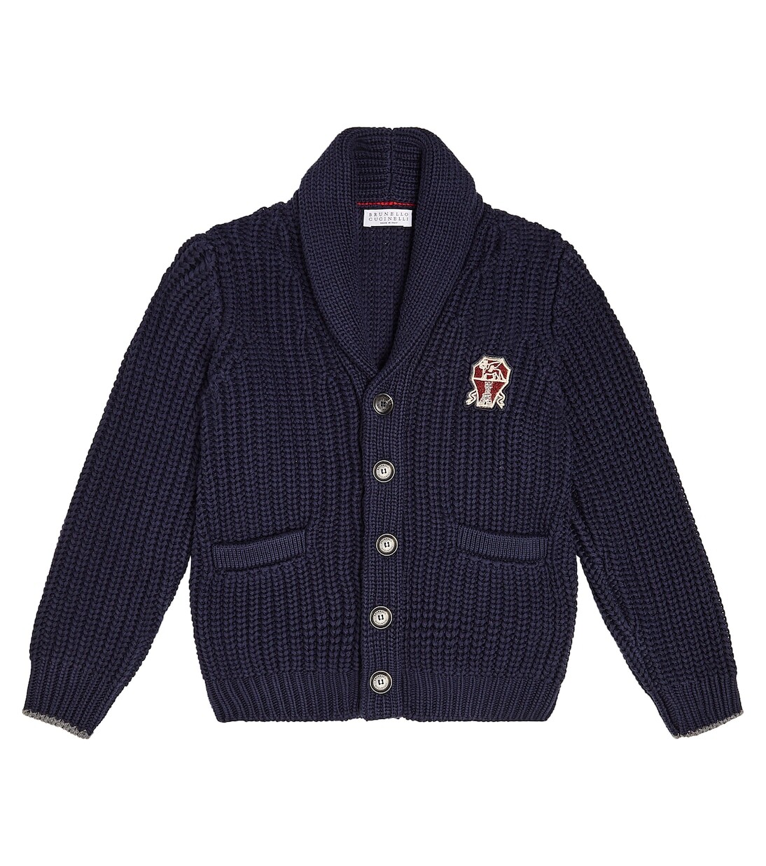 

Вязаный хлопковый кардиган с нашивкой-логотипом Brunello Cucinelli Kids, синий