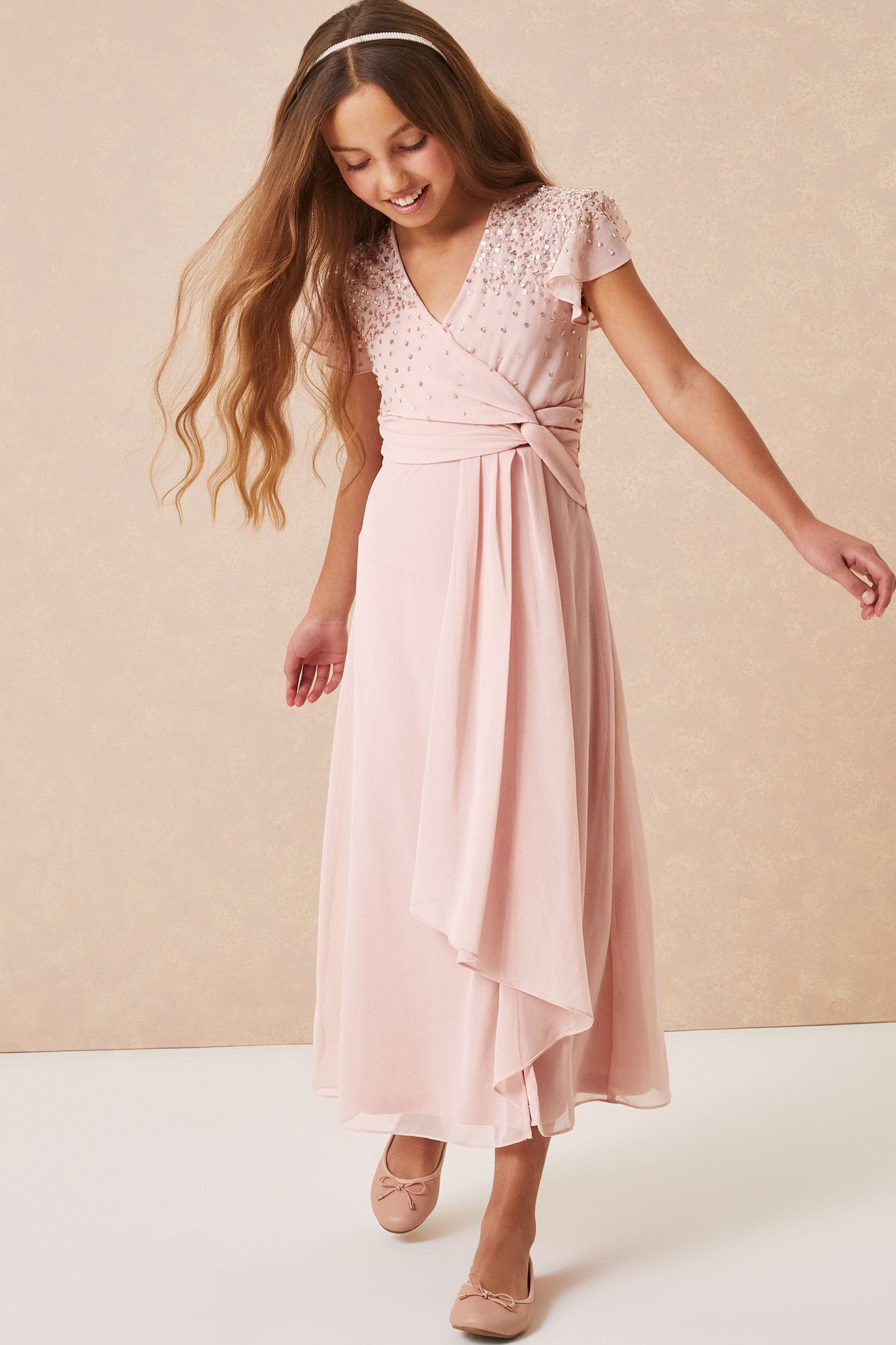

Платье макси с расклешенными рукавами - Teen Lipsy, розовый