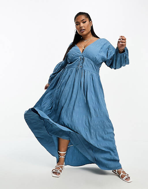 

Темно-синее платье миди с фактурной решеткой ASOS DESIGN Curve, Синий