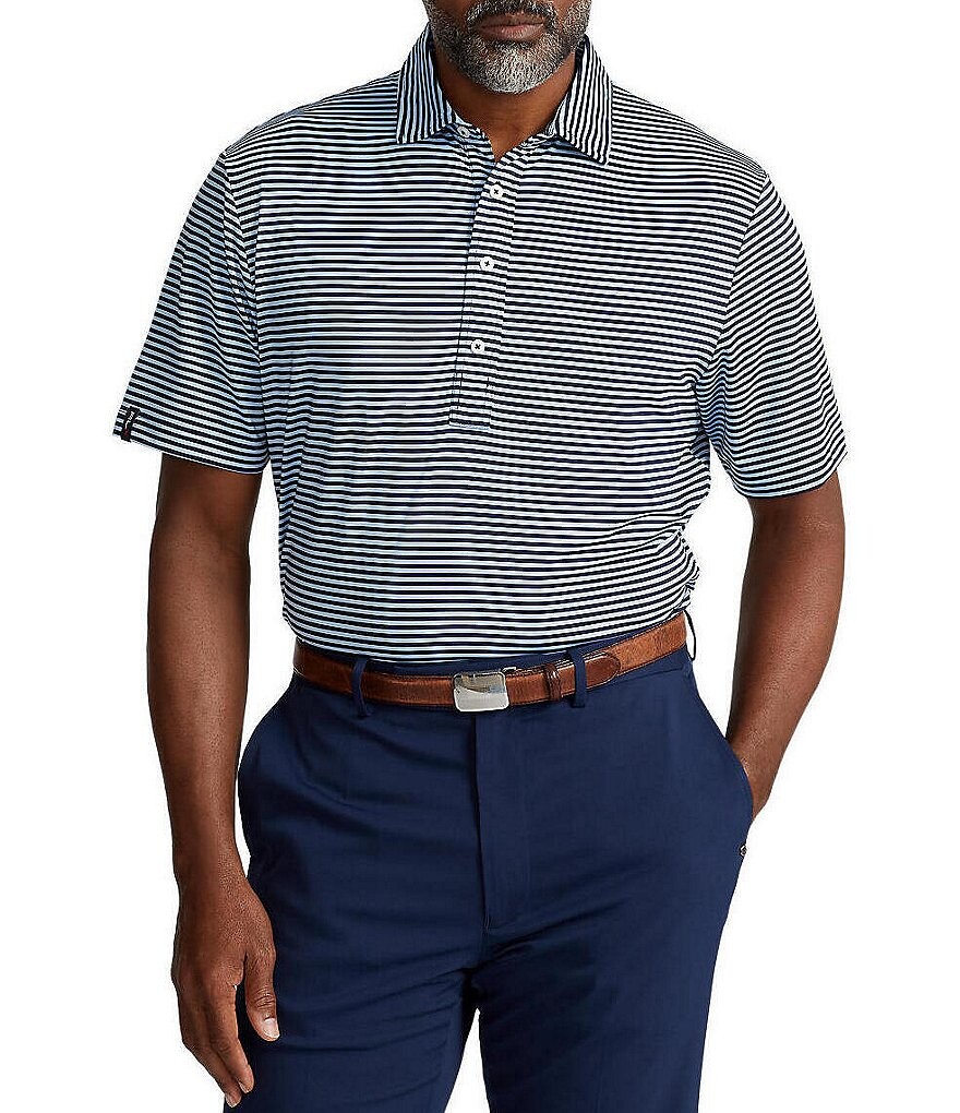 

Polo Ralph Lauren RLX Golf классического кроя в полоску, эластичная рубашка-поло с короткими рукавами, синий