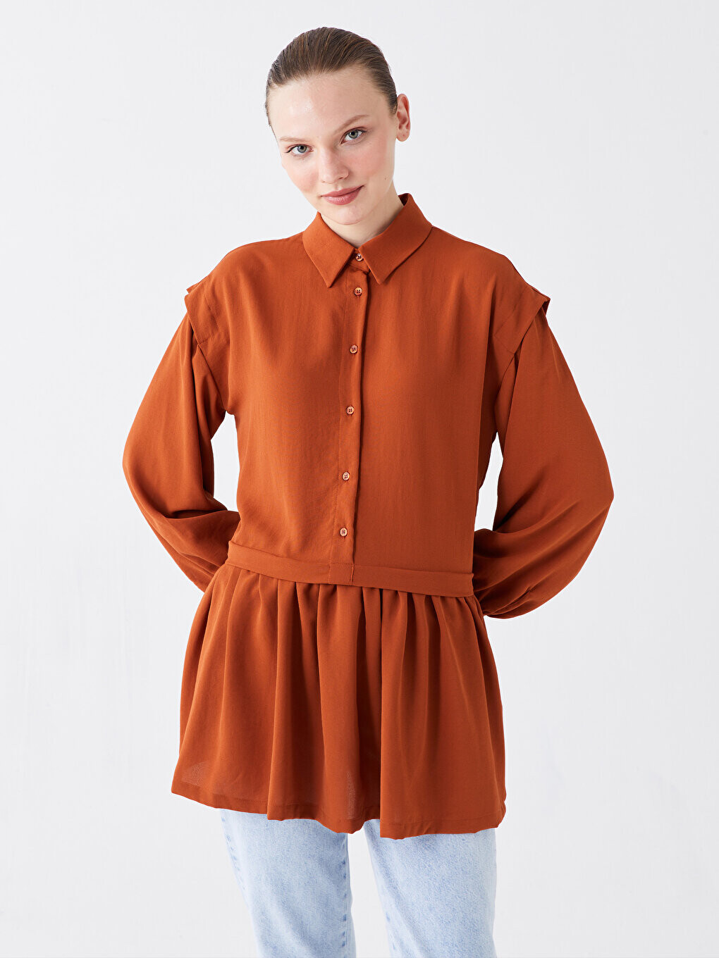

Простая женская рубашка-туника с длинным рукавом LCW Modest, плитка