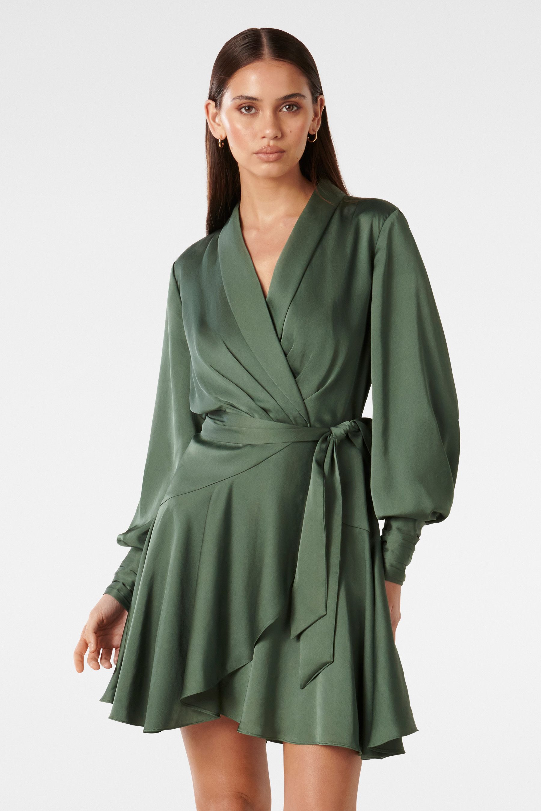 Атласное платье мини Skyler Forever New, зеленый
