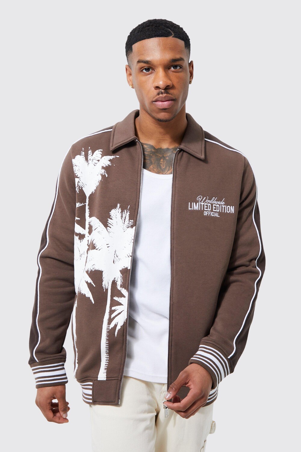 

Куртка из джерси харрингтон spliced palm limited Boohoo, шоколадный, Коричневый
