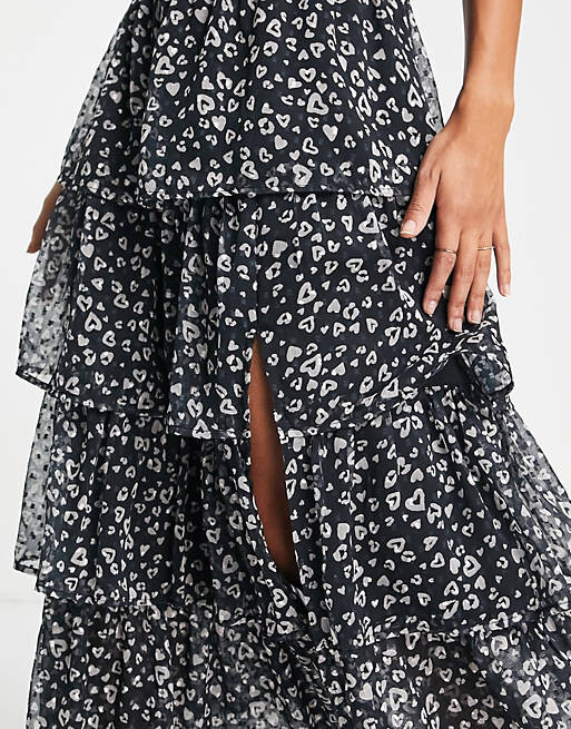 

Шифоновая многоярусная юбка макси Miss Selfridge в форме сердца со звериным принтом