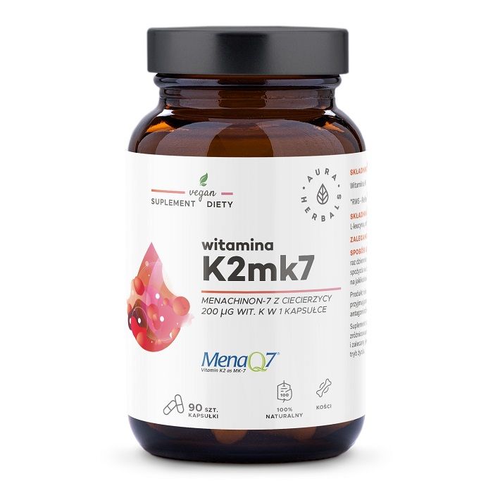 Витамин К2 в капсулах Aura Herbals Witamina K2MK7 MenaQ7 200 mcg Kapsułki, 90 шт solaray витамин к 2 менахинон 7 30 вегетарианских капсул 50 мкг