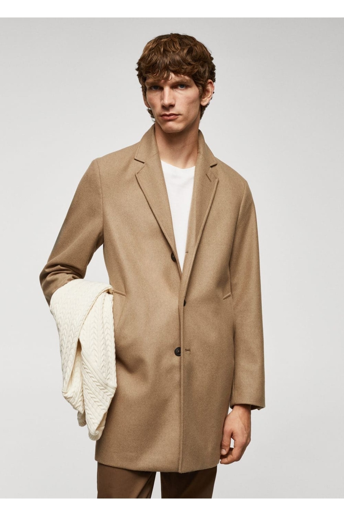 Легкое пальто из переработанной шерсти Mango, коричневый