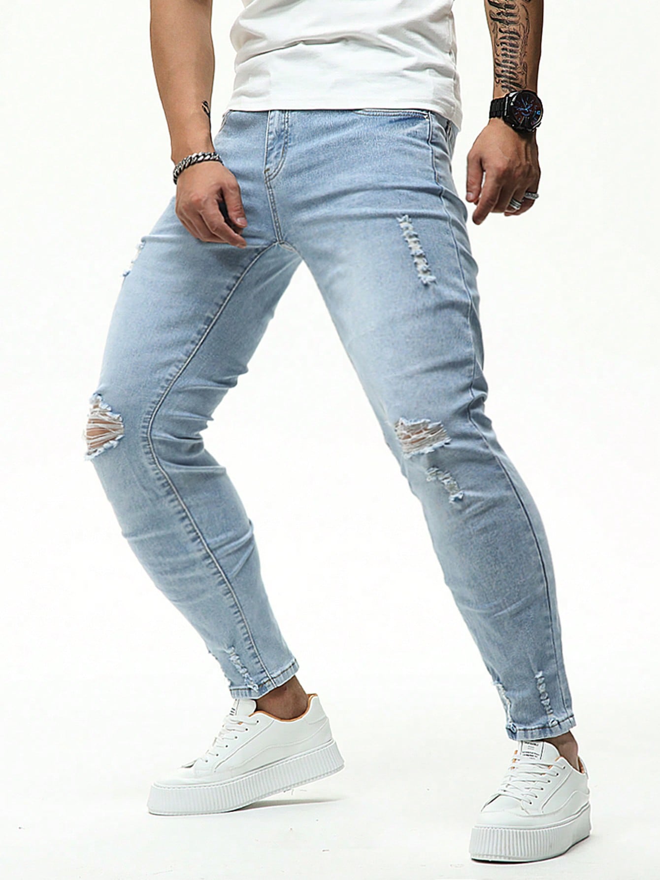 Мужские рваные джинсы узкого кроя Manfinity LEGND, легкая стирка мужские узкие джинсы рваные джинсы стрейчевые джинсы для мужчин облегающие джинсы с дырками мужские джинсы с принтом разные стили разме