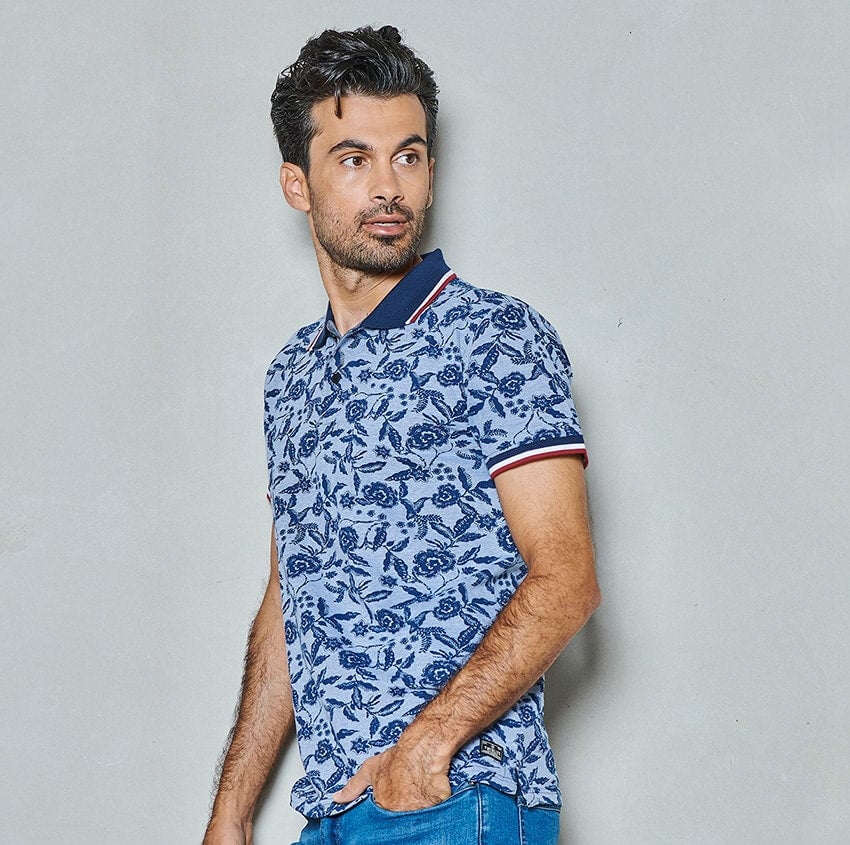 

Поло Twinlife Polo Shirt allover print floral, синий