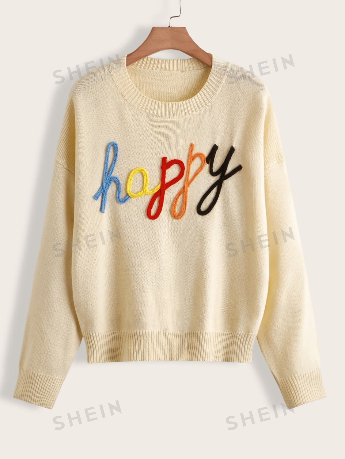 

Свитер EZwear Plus с графическим принтом и заниженной линией плеч Shein, кремовый/бежевый